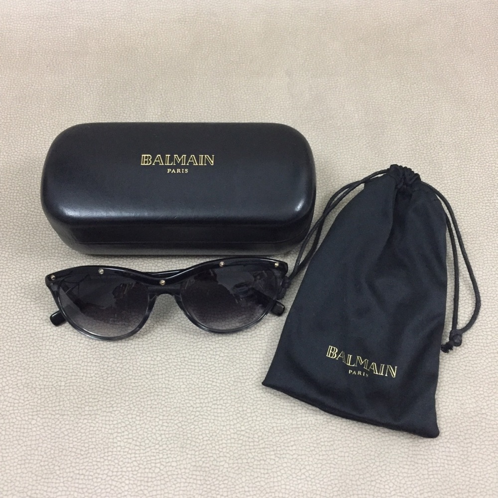 Balmain Sunglasses Black Smoke Gold Studded